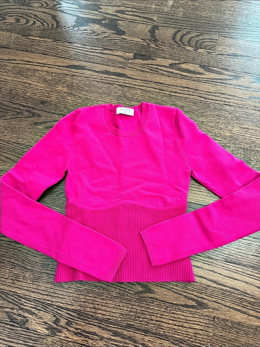 Babaton Sculpt Knit Empire Longsleeve Pink Cropped Sweater